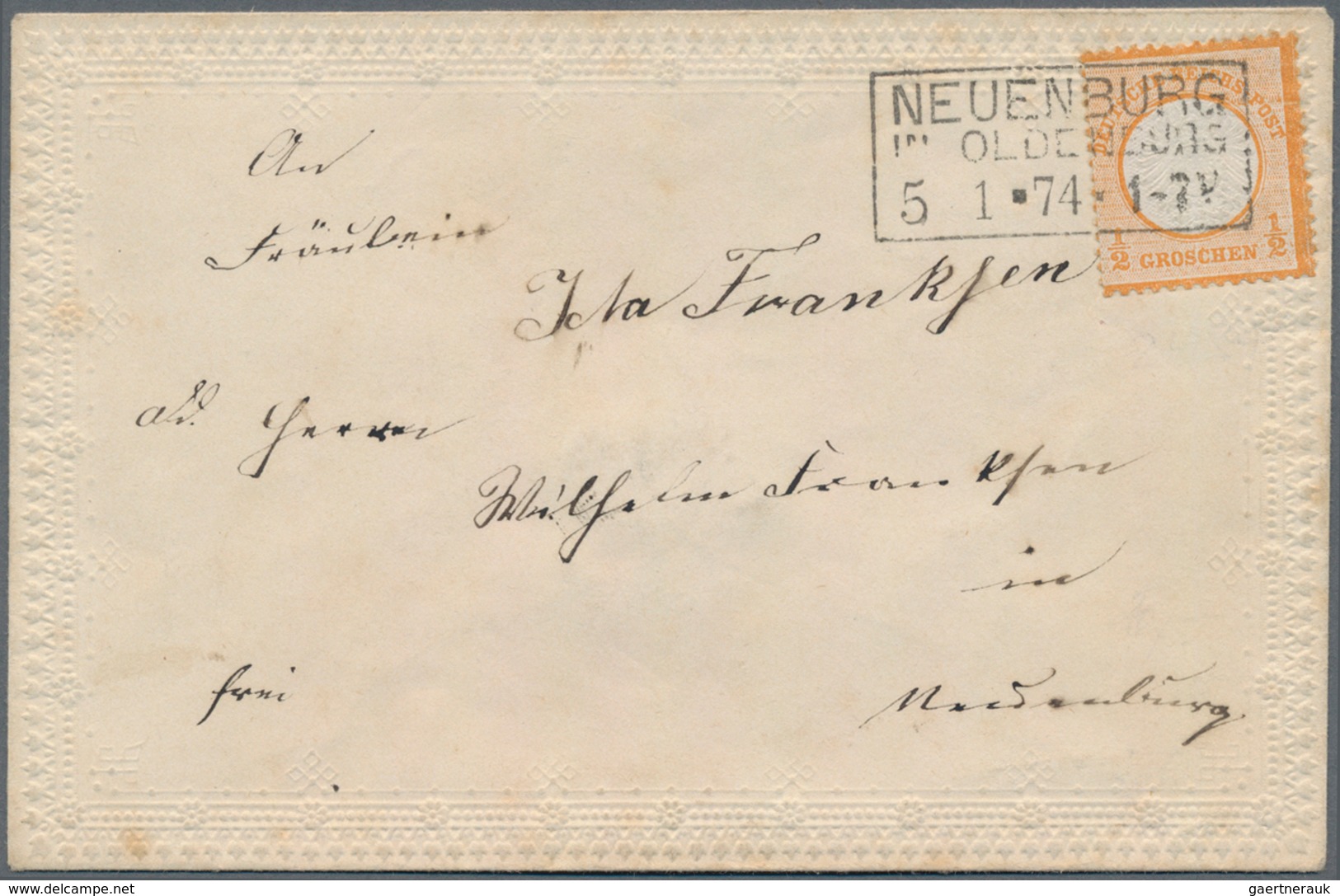 Deutsches Reich - Brustschild: 1872, Großer Schild ½ Gr Orange Auf Präge-ZIERBRIEF Mit Ra3 "NEUENBUR - Storia Postale