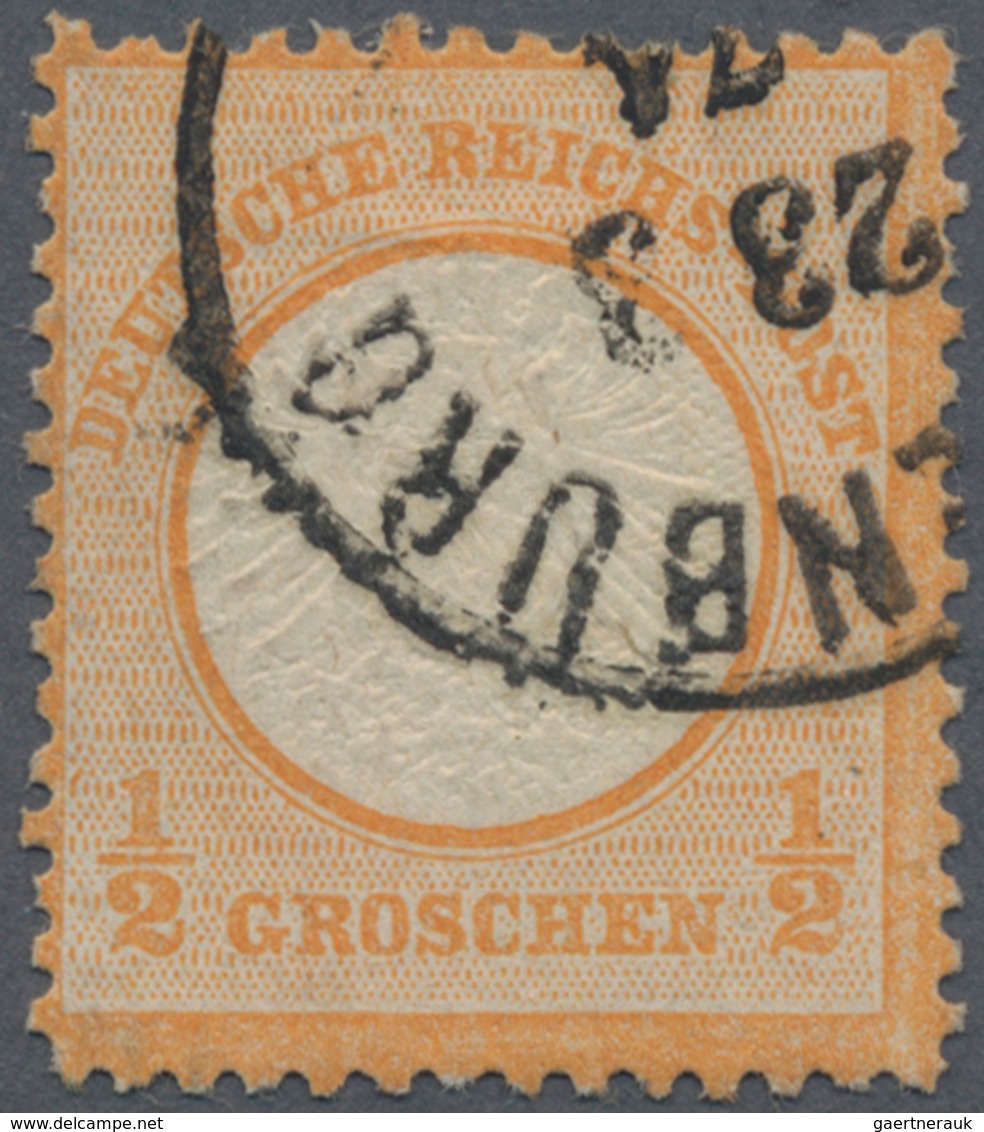 Deutsches Reich - Brustschild: 1872, Großer Schild ½ Gr. Orange Mit Doppelprägung Des Mittelstückes - Storia Postale