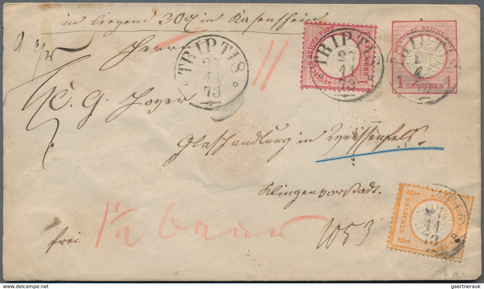 Deutsches Reich - Brustschild: 1872, Großer Schild GA-Umschlag 1 Gr. Mit ½ Gr. Und 1 Gr. Als Wertbri - Storia Postale