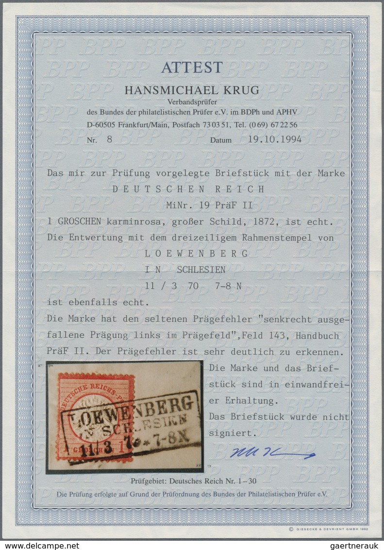 Deutsches Reich - Brustschild: 1872, 1 Groschen Karminrosa Großer Schild Mit Seltenem PRÄGEFEHLER "s - Storia Postale