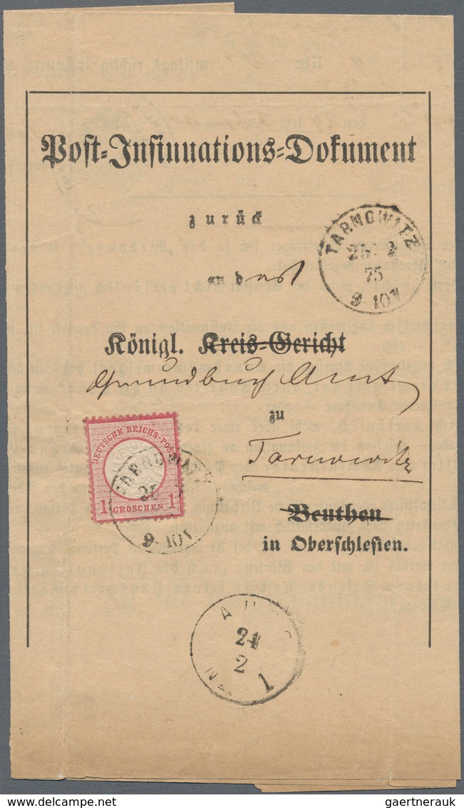 Deutsches Reich - Brustschild: 1872, Kleiner Schild 1 Gr. Karmin Auf Orts-Vordruck-Insinuationsdokum - Storia Postale