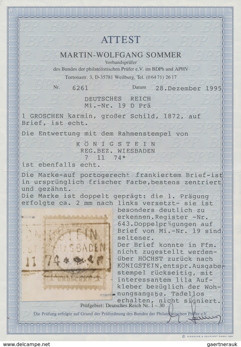 Deutsches Reich - Brustschild: 1872, Großer Schild 1 Gr. Karmin Doppelprägung Des Mittelstückes Auf - Storia Postale
