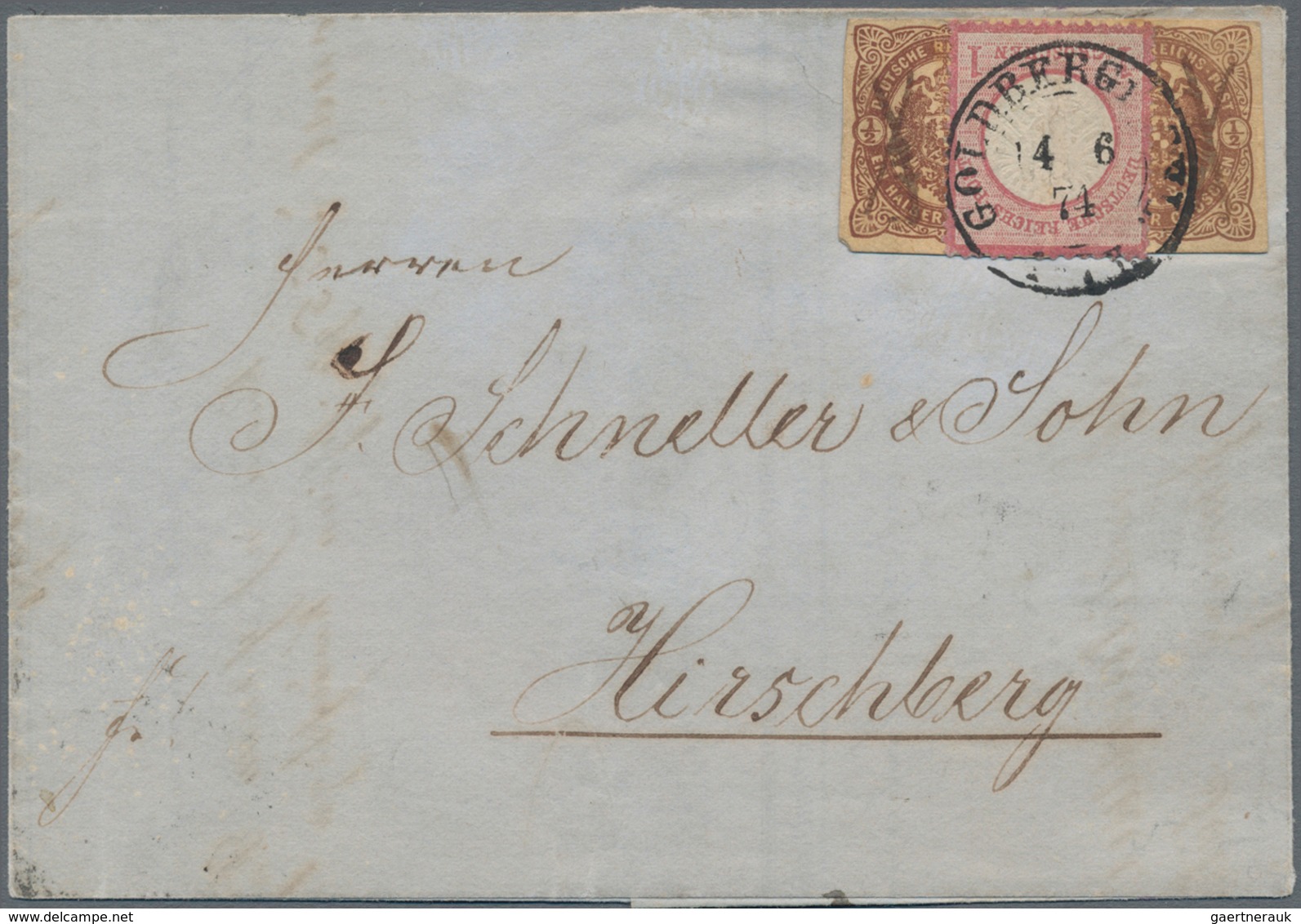 Deutsches Reich - Brustschild: 1872, Couvert Mit Großer Schild 1 Gr. Rot Mit Zweimal GAA ½ Gr. Braun - Storia Postale