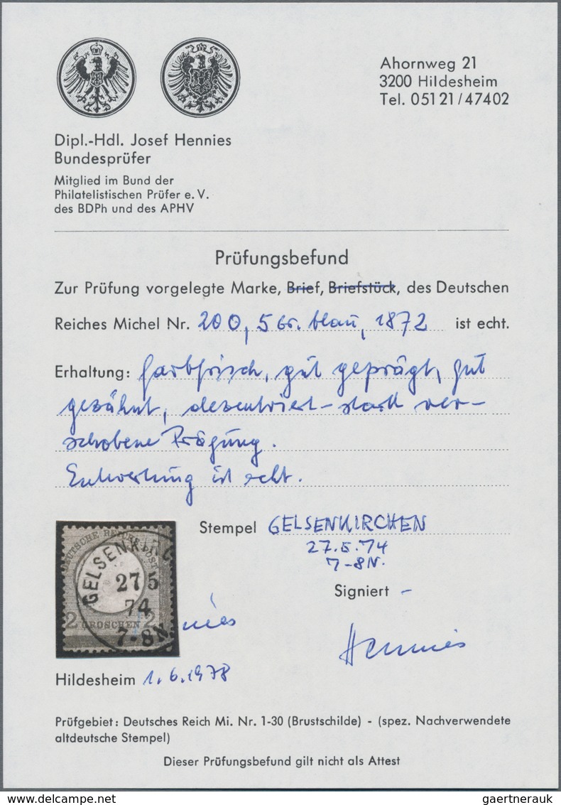 Deutsches Reich - Brustschild: 1872, Großer Schild 2 Gr. Blau Mit Stark Verschobener Zähnung Nach Re - Storia Postale