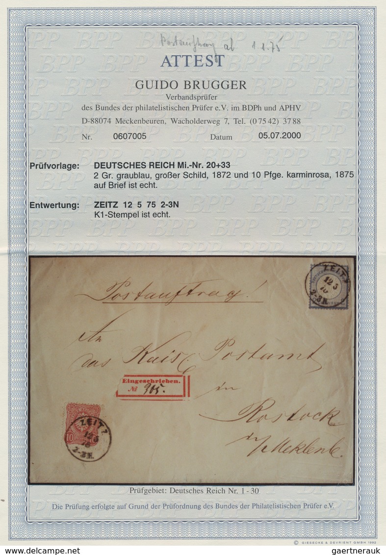 Deutsches Reich - Brustschild: 1872/75 Großer Schild 2 Gr. Blau+10 "Pfennige" Rot Auf EINSCHREIBEN-P - Storia Postale