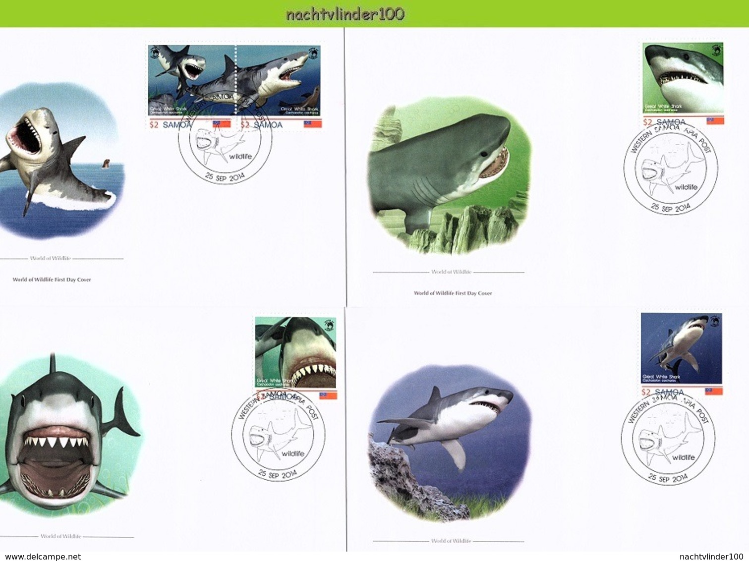 Nfd15fb FAUNA 'VISSEN FISH FISCHE' WITTE HAAI MENSENHAAI GREAT WHITE SHARK HAIE MARINE LIFE SAMOA 2014 FDC's - Marine Life