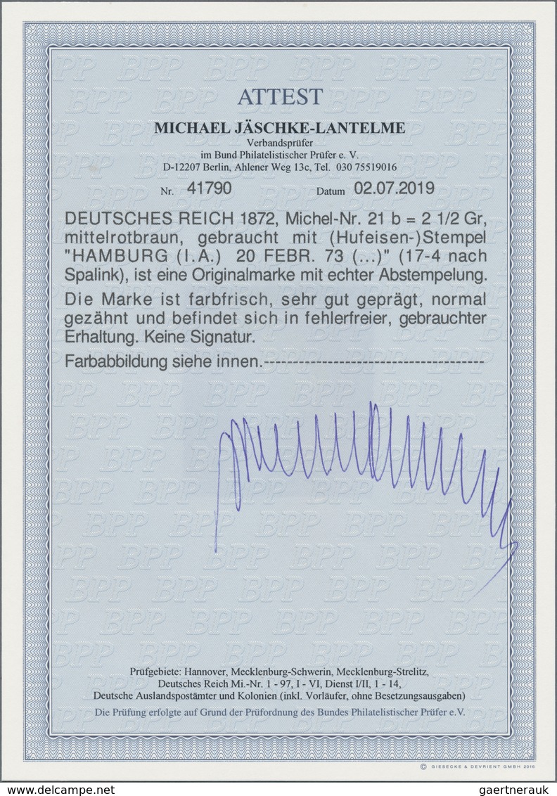 Deutsches Reich - Brustschild: 1872, 2 1/2 Groschen Mittelrotbraun Gebraucht Mit Hufeisenstempel "HA - Brieven En Documenten