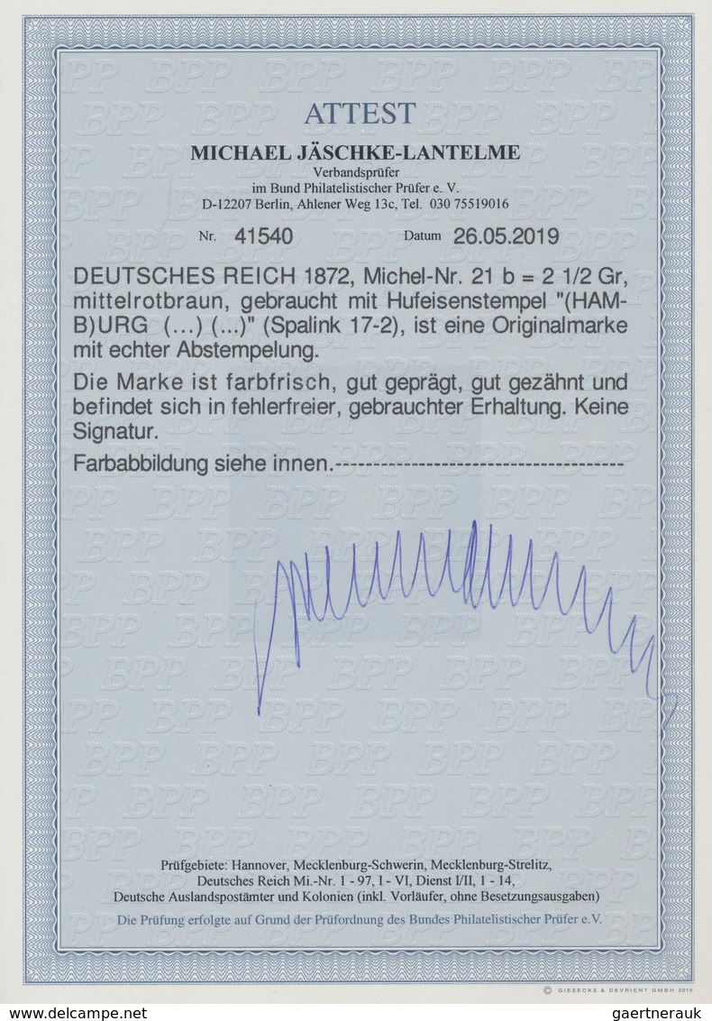 Deutsches Reich - Brustschild: 1872, 2 1/2 Groschen Großer Schild Mittelrotbraun Entwertet Mit Hufei - Storia Postale