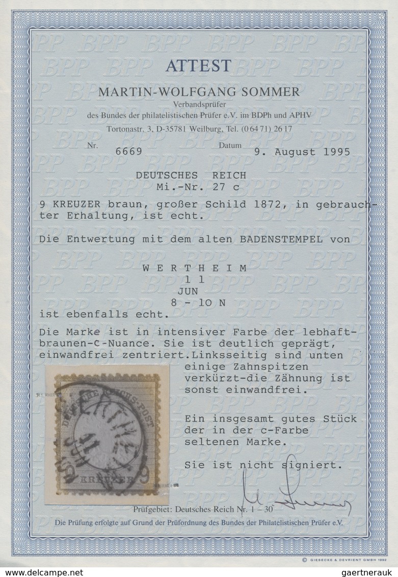 Deutsches Reich - Brustschild: 1872, Großer Schild 9 Kr. In Seltener C-Farbe Lebhaftbraun Mit K1 "WE - Storia Postale
