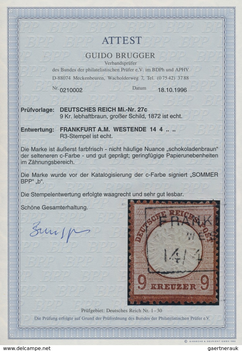 Deutsches Reich - Brustschild: 1872, Großer Schild 9 Kr. In Seltener C-Farbe Mit Nuance Schokoladenb - Storia Postale