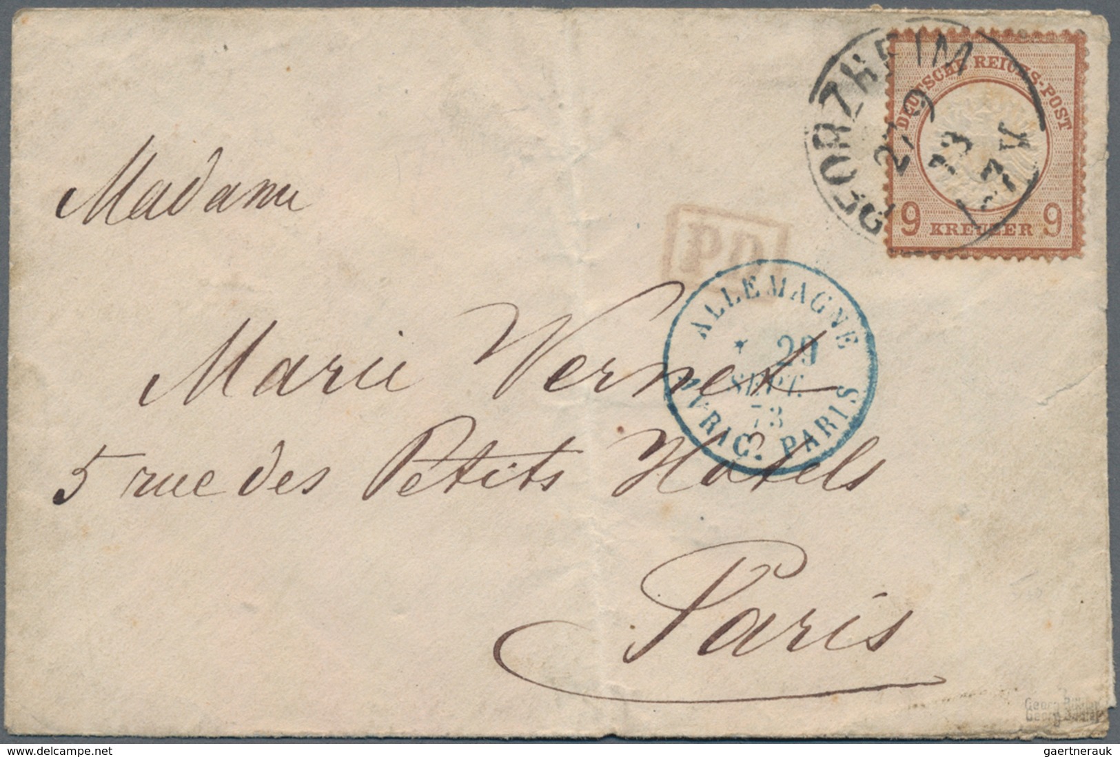 Deutsches Reich - Brustschild: 1872, Großer Schild 9 Kr. In Seltener C-Farbe Dunkelbraun Auf Brief M - Storia Postale