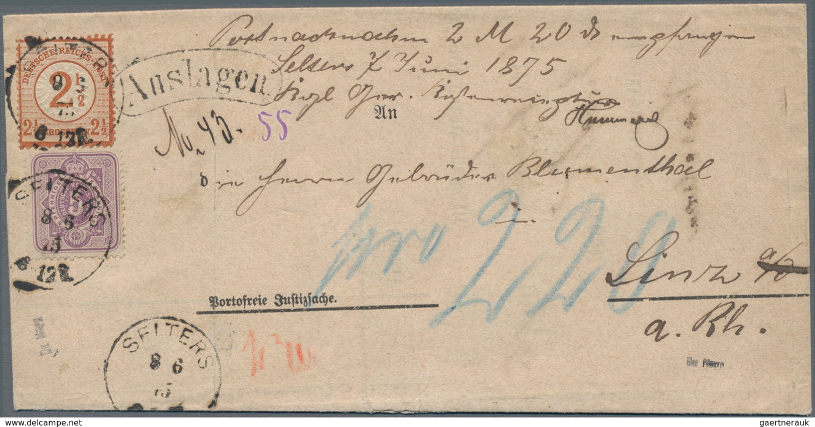 Deutsches Reich - Brustschild: 1872 Großer Schild "2½" Auf 2½ Gr. Und 5 Pfennige Auf Als Währungs-Mi - Storia Postale