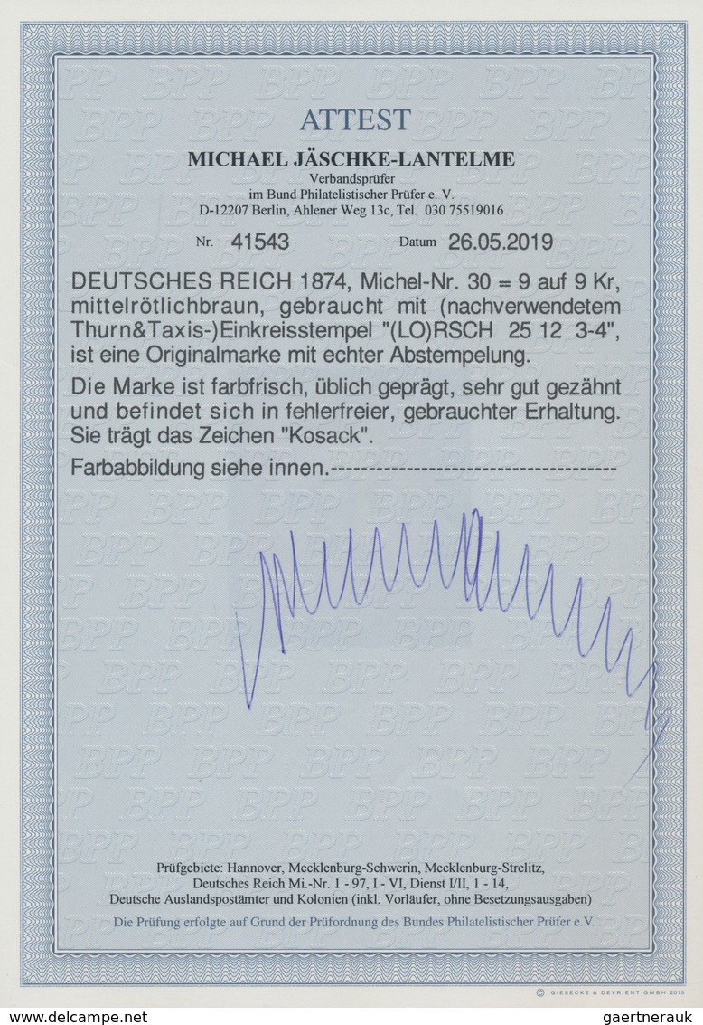 Deutsches Reich - Brustschild: 1874, 9 Kr Auf 9 Kreuzer Mittelrötlichbraun Entwertet Mit Nachverwend - Storia Postale