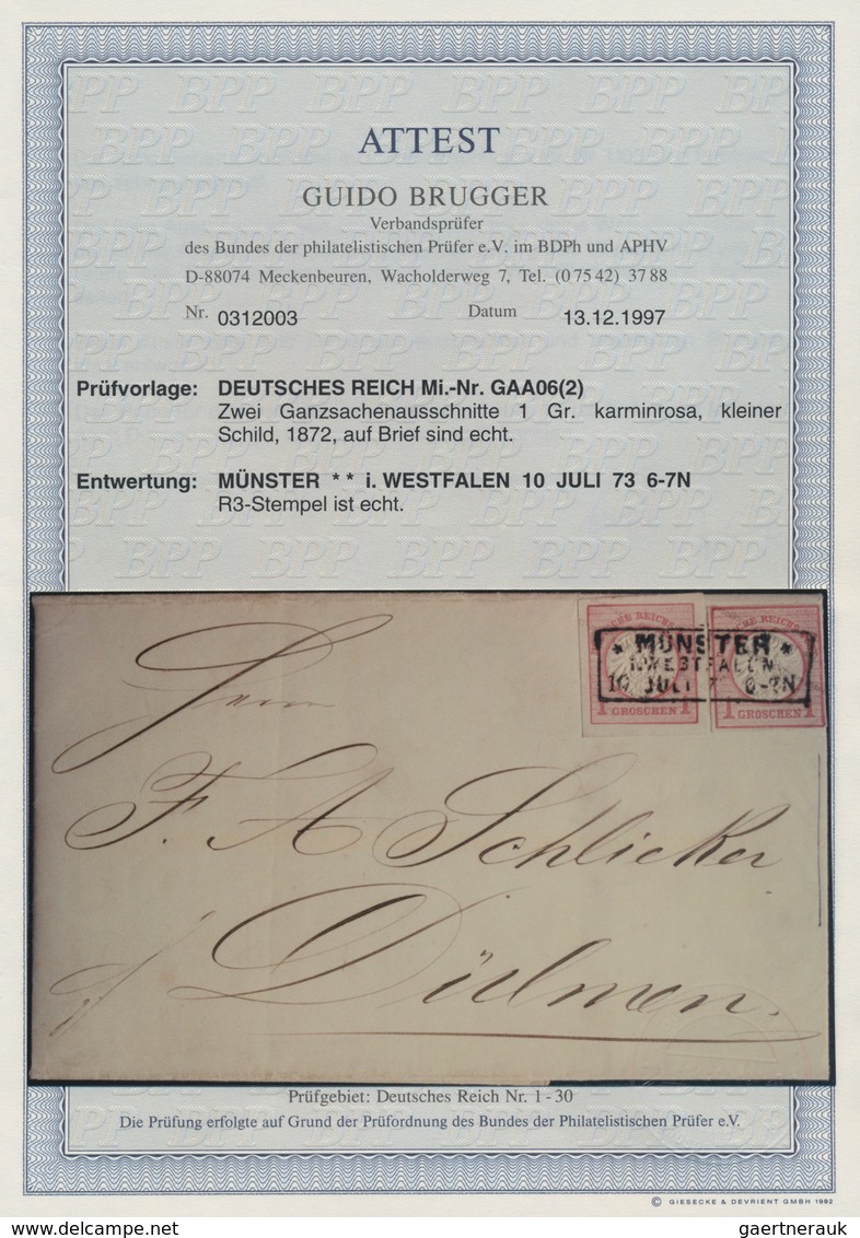 Deutsches Reich - Brustschild: 1872, Ganzsachen-Ausschnitt Kleiner Schild 1 Gr Karmin Zweimal Auf Br - Storia Postale