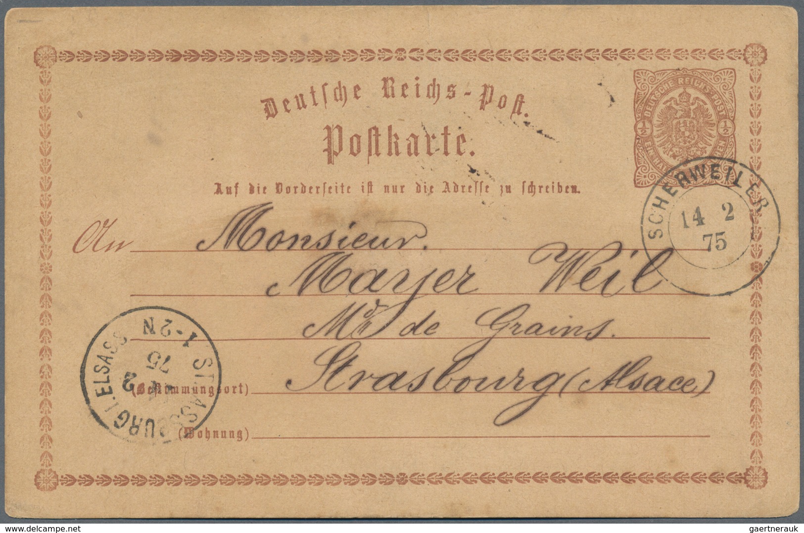 Deutsches Reich - Brustschild: „SCHERWEILER 14.2.1875“ SEHR SELTENER K2 In Der Sondertype Ohne Uhrze - Storia Postale