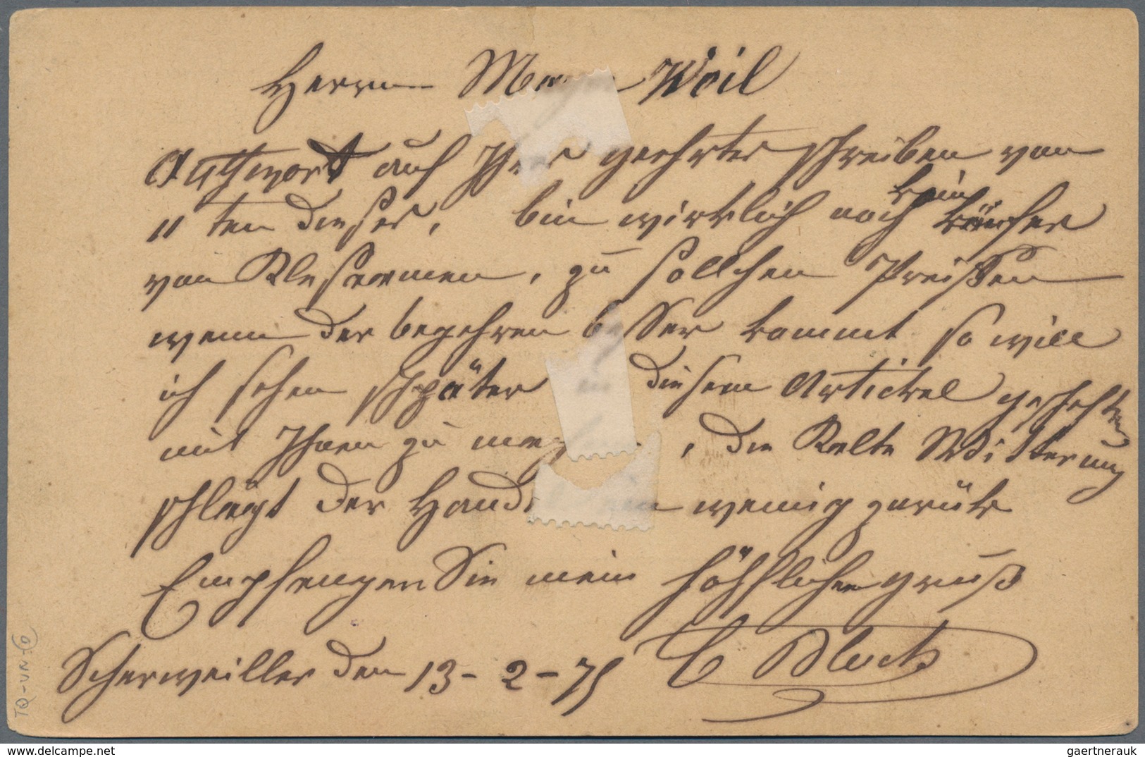 Deutsches Reich - Brustschild: „SCHERWEILER 14.2.1875“ SEHR SELTENER K2 In Der Sondertype Ohne Uhrze - Storia Postale