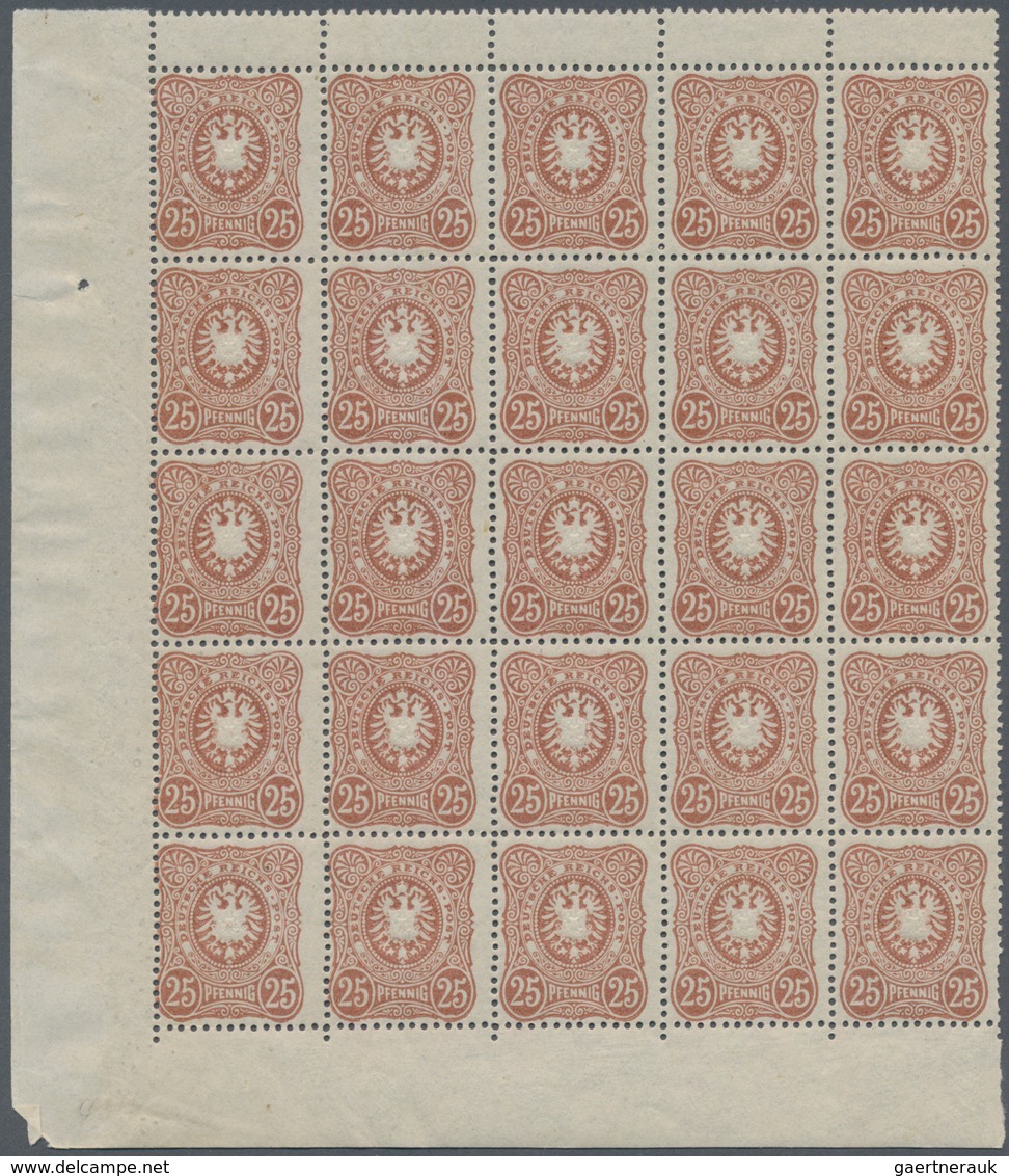 Deutsches Reich - Pfennig: 1887/1890, 25 Pfg Orangebraun Im 25er Eckrandblock Postfrisch, Mi 2.500.- - Unused Stamps