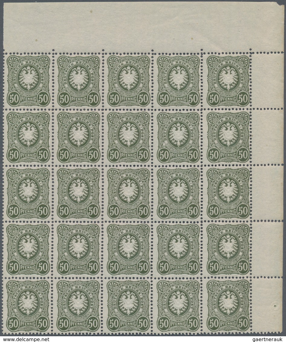 Deutsches Reich - Pfennig: 1887/1889, 50 Pfg Oliv Im 25er Eckrandblock Postfrisch, Eine Leichte Antr - Ongebruikt