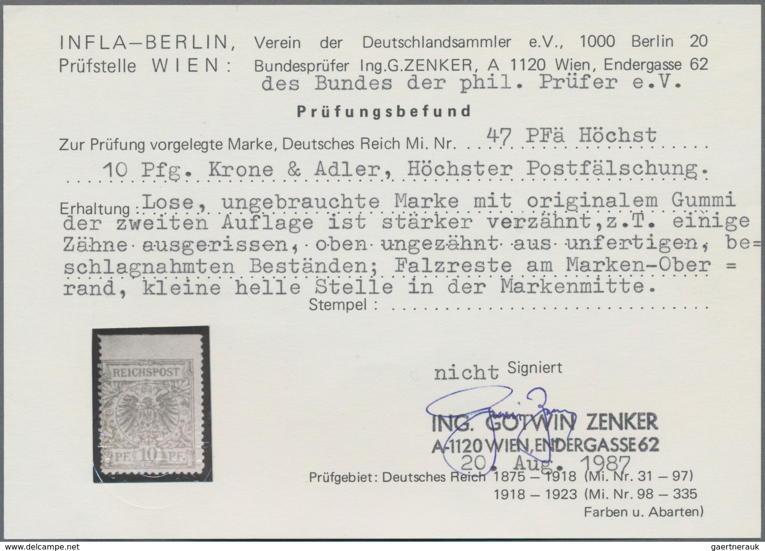 Deutsches Reich - Krone / Adler: 1890, 10 Pfg. Krone/Adler In Rot Als FÄLSCHUNG ZUM SCHADEN DER POST - Nuovi