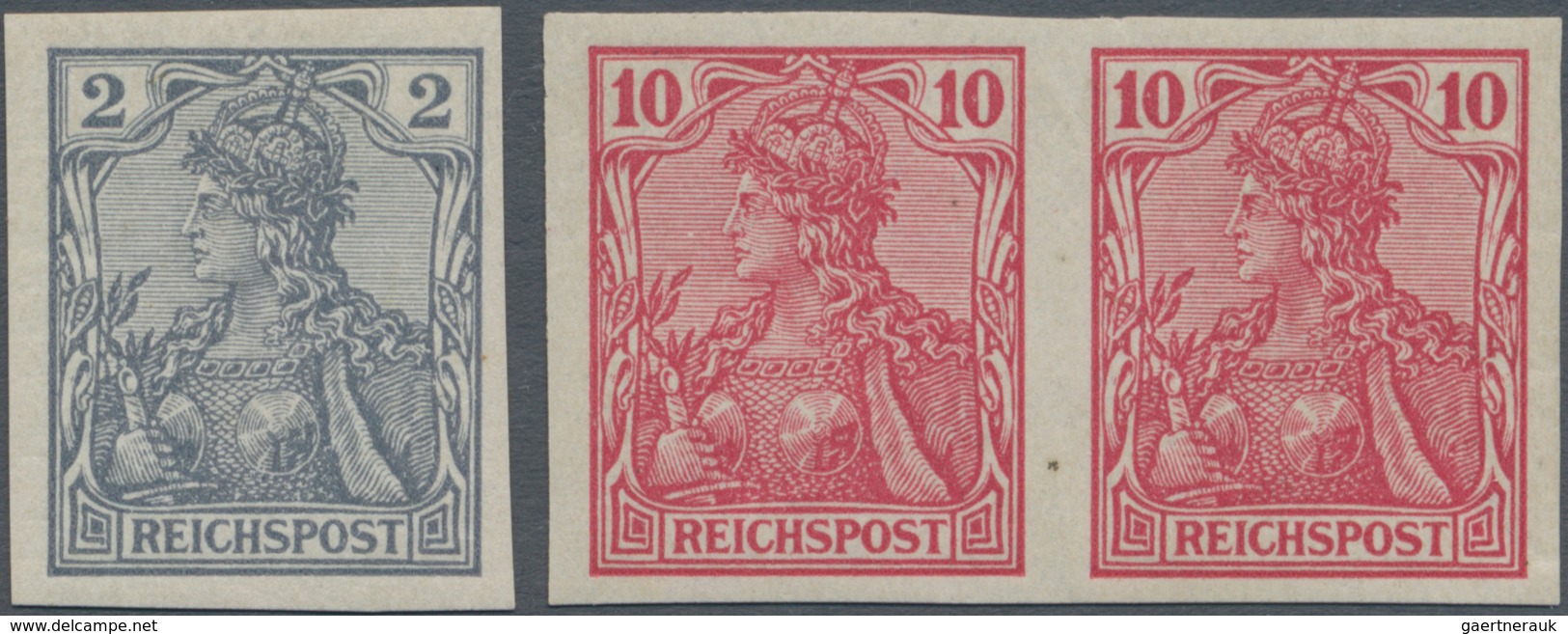 Deutsches Reich - Germania: 1900 Germania 2 Pf. Grau Und 10 Pf. Karminrot Im Waagerechten Paar, Alle - Ongebruikt