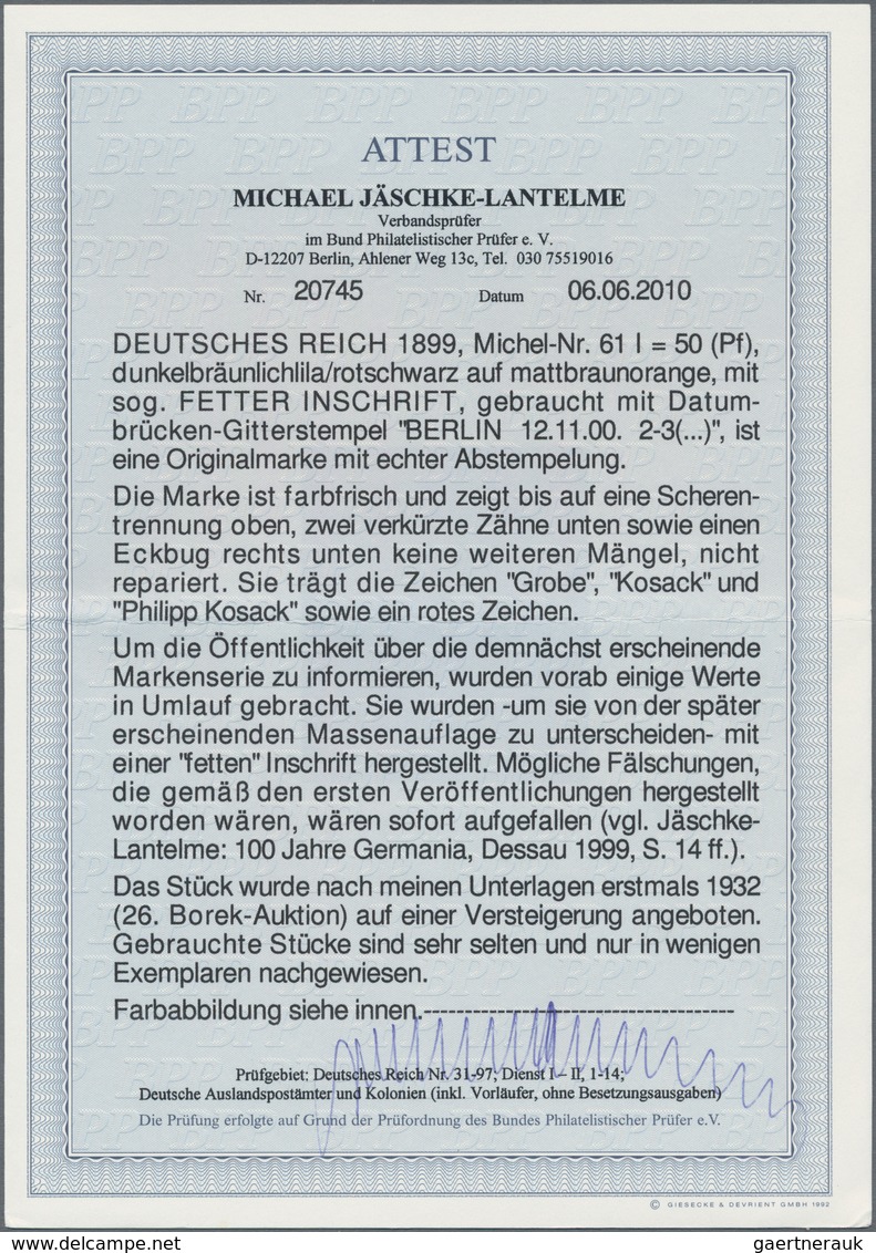 Deutsches Reich - Germania: 1900, 50 Pfg. Germania Reichspost Gebraucht Mit Sogenannter "fetter Insc - Nuovi