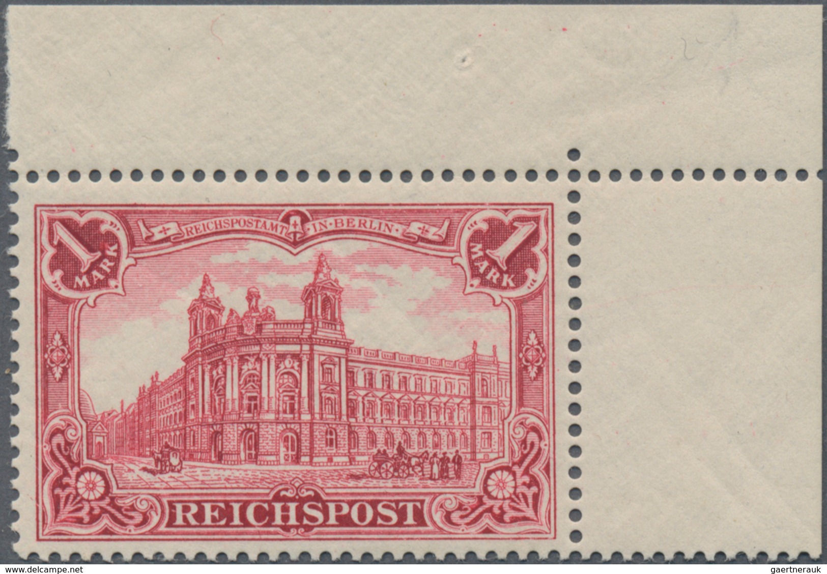 Deutsches Reich - Germania: 1900, 1 M. "Reichspostamt Berlin" Postfrische Luxus Rechte Oberrand-Boge - Nuovi