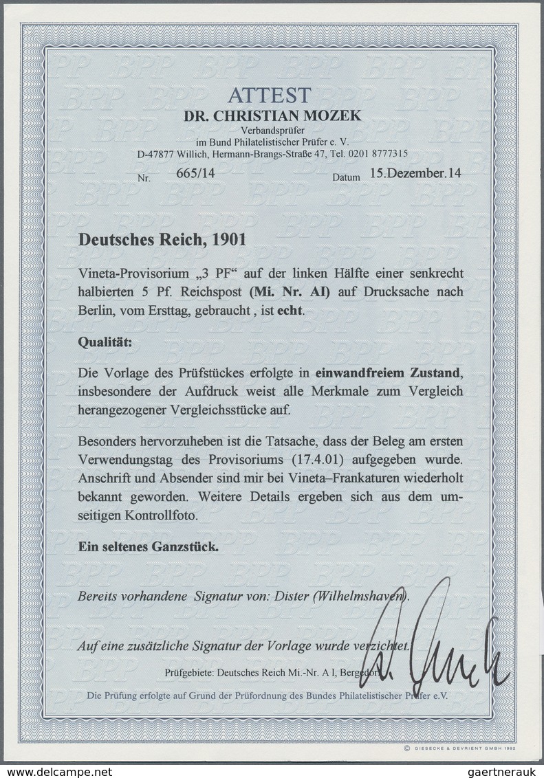 Deutsches Reich - Germania: 1901: VINETA-Provisorium 3 Pf., Linke Hälfte Einer Senkrecht Halbierten - Nuovi