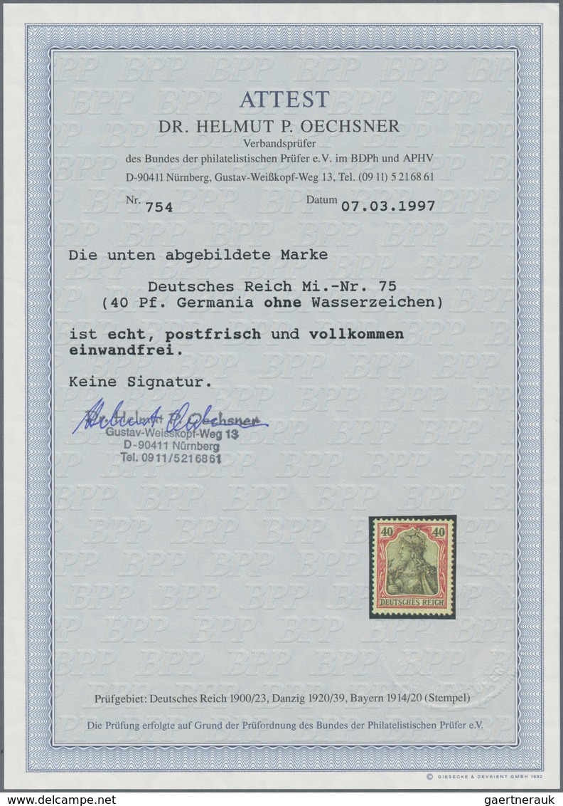 Deutsches Reich - Germania: 1902, 40 Pfg. Germania Ohne Wasserzeichen Einwandfrei Postfrisch. Attest - Ongebruikt