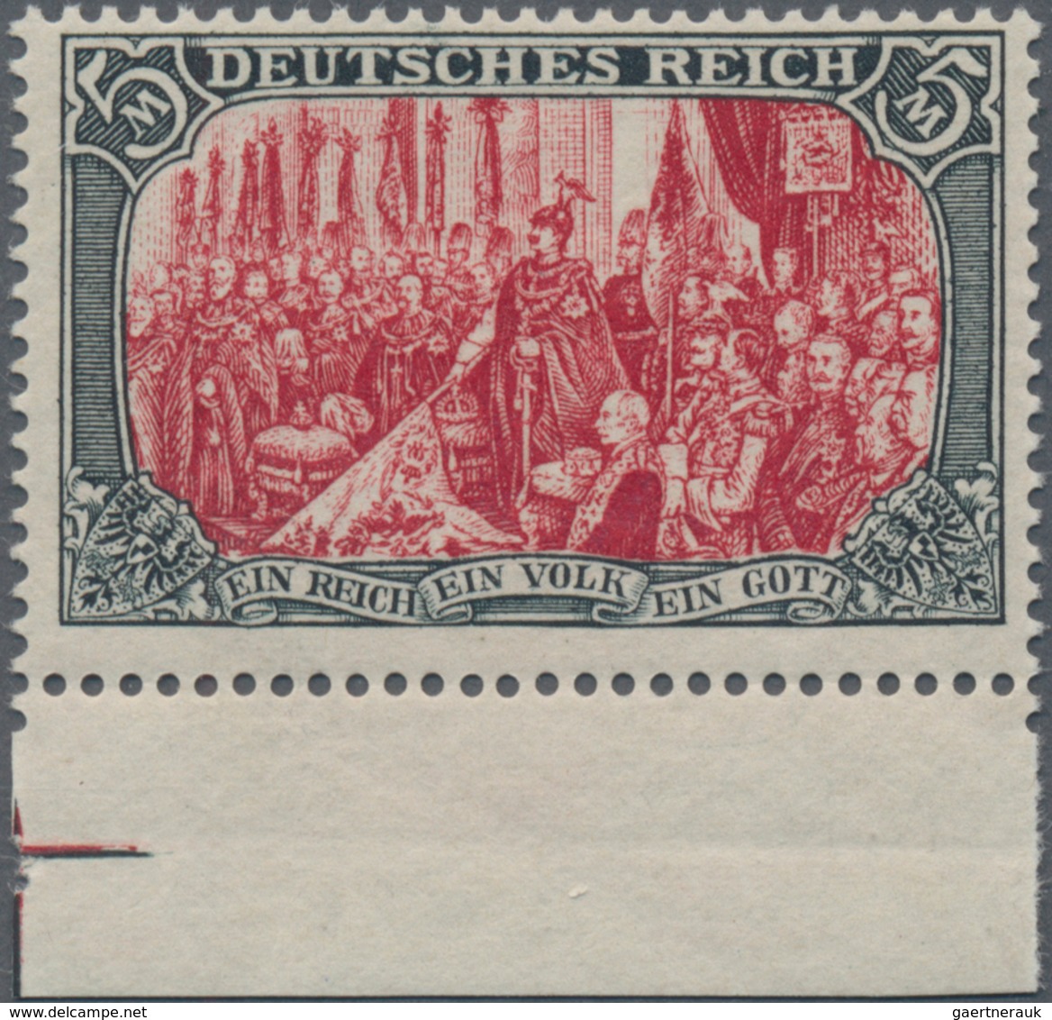 Deutsches Reich - Germania: 1902: 5 Mark, Gezähnt 26 : 17 (UV-karmin), Postfrisches Luxusstück Mit U - Ongebruikt