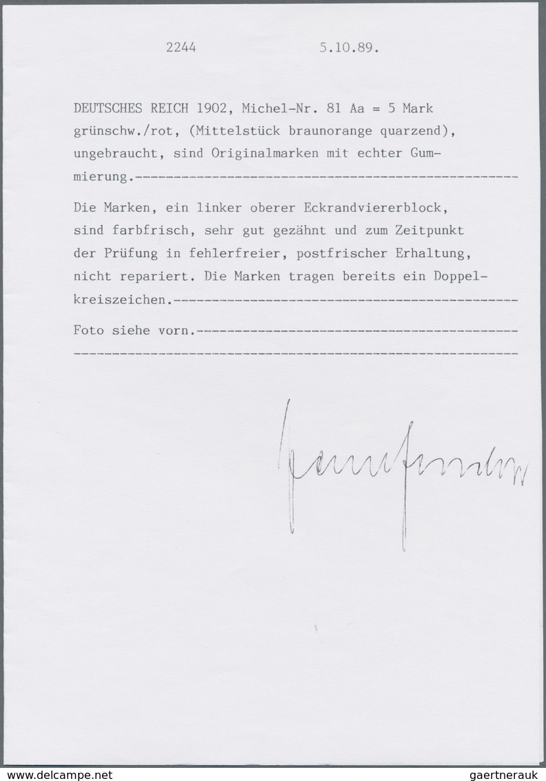 Deutsches Reich - Germania: 1902, 5 Mk Ohne Wasserzeichen In Der A-Farbe Und Zähnung A, Postfrisches - Ongebruikt
