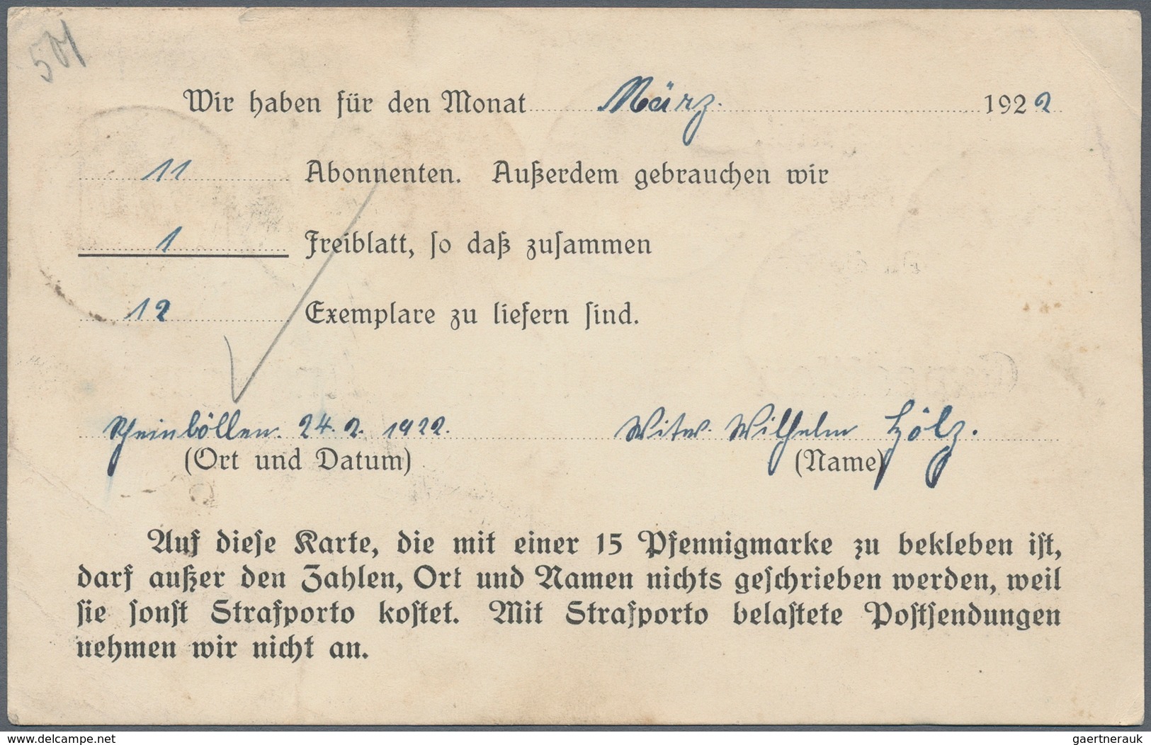 Deutsches Reich - Germania: 1922, BÜCHERZETTEL MiF (wurde Als Drucksachen-Karte Zugelassen) 40Pfg PO - Ongebruikt