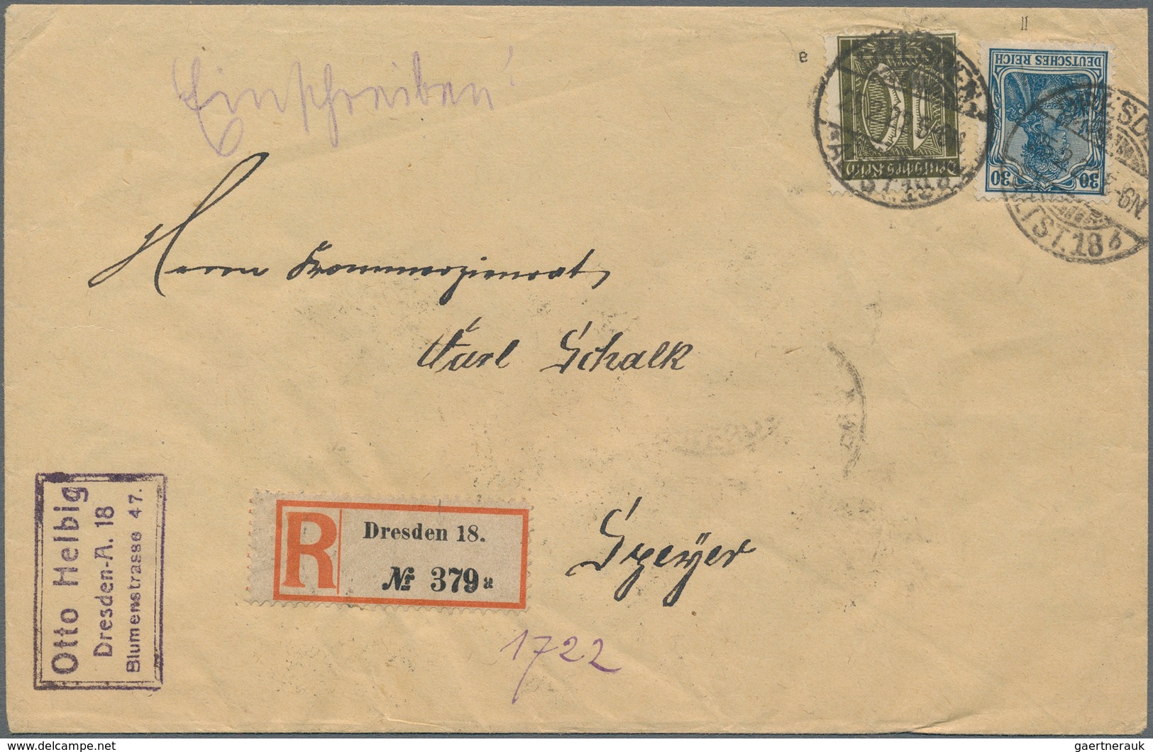 Deutsches Reich - Inflation: 1922, R-Fernbrief Von Dresden Nach Speyer Mit 12er-OR-Block Der 30 Pf G - Ungebraucht