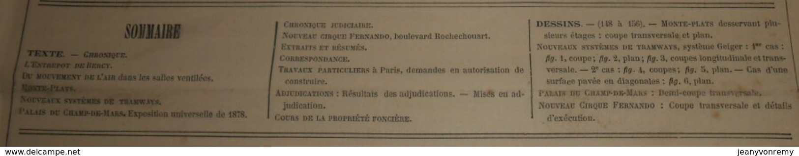 La Semaine Des Constructeurs. N°14. 14 Octobre 1876. L'Entrepôt De Bercy. Nouveau Cirque Fernando. Monte-plats. - Revues Anciennes - Avant 1900