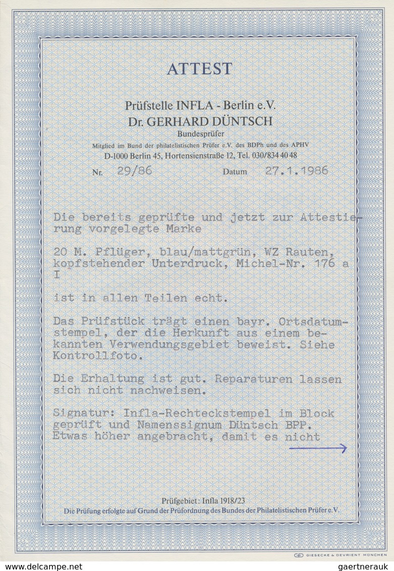Deutsches Reich - Inflation: 1921 20 M. 'Pflüger' Mit Abart "KOPFSTEHENDER UNTERDRUCK", Entwertet Mi - Ongebruikt