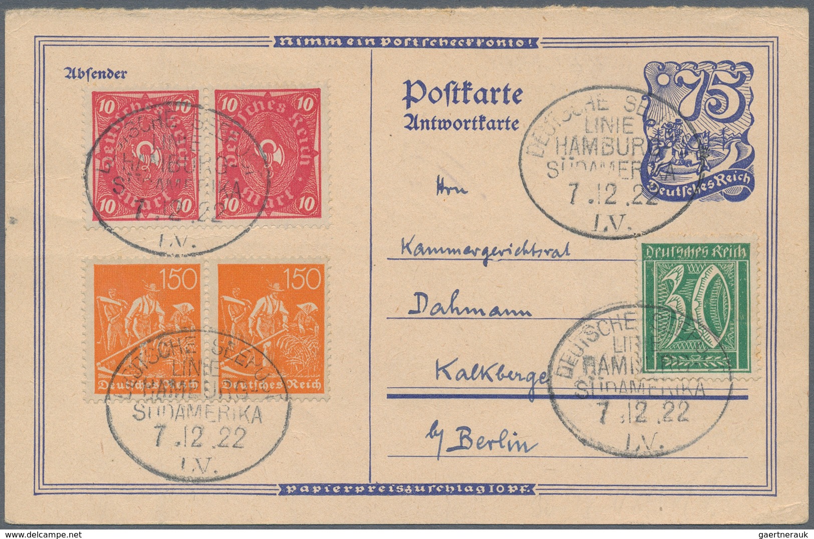 Deutsches Reich - Inflation: 1922, Infla Schiffspost Ab Lissabon Auf Der Argentina - 75Pfg GZ (Mi. P - Ongebruikt