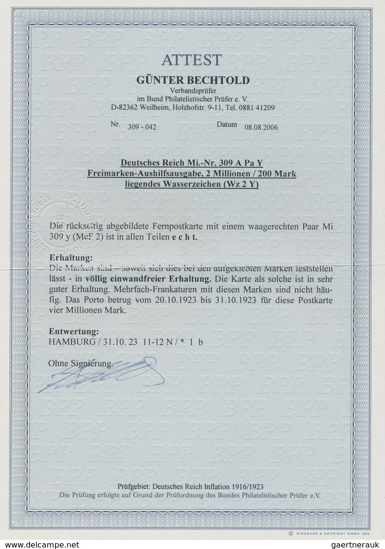 Deutsches Reich - Inflation: 1923, 2 Mill. A. 200 Mit Lieg. Wz Paar Als Mehrfachfrankatur Auf AK Ab - Nuovi