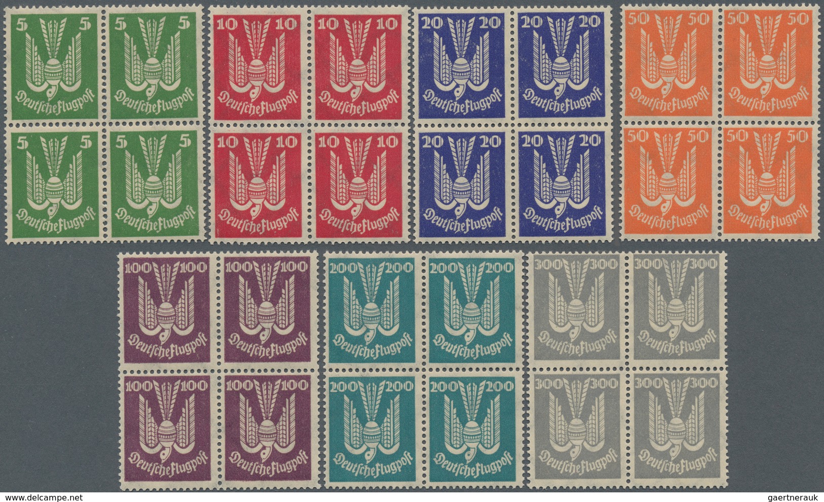 Deutsches Reich - Weimar: 1924, Flugpost Holztaube 5 Pfg.-300 Pfg., Kompletter Satz In 4er-Blocks, P - Sonstige & Ohne Zuordnung