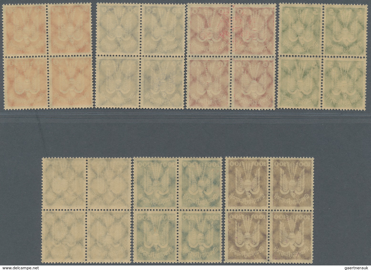 Deutsches Reich - Weimar: 1924, Flugpost Holztaube 5 Pfg.-300 Pfg., Kompletter Satz In 4er-Blocks, P - Altri & Non Classificati