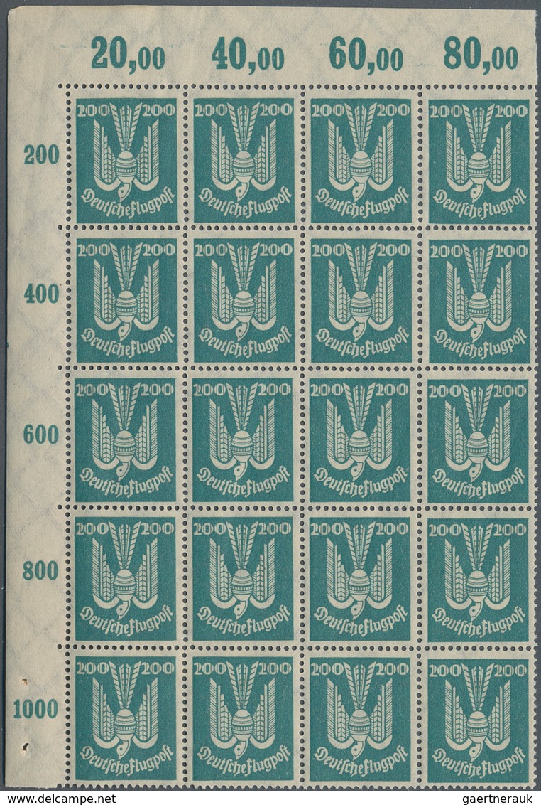 Deutsches Reich - Weimar: 1924, Flugpost Holztaube, 200 Pfg. Lebhaftgrünlichblau Im Eckrand-20er-Blo - Andere & Zonder Classificatie