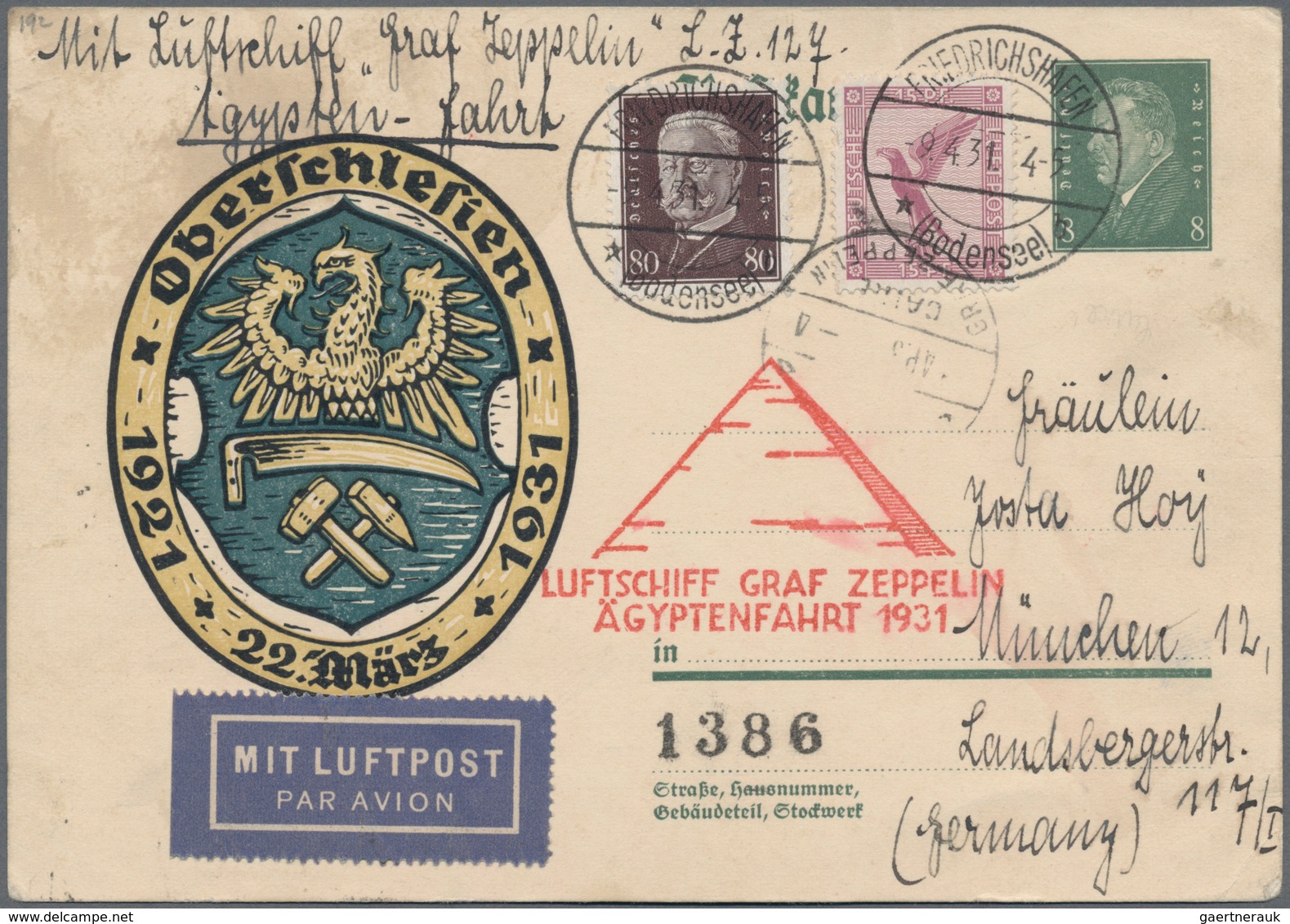Deutsches Reich - Weimar: 1926, Reichspräsidenten 80 Pfg. U. Flugpost 15 Pfg. Als Zus.-Frankatur Auf - Altri & Non Classificati