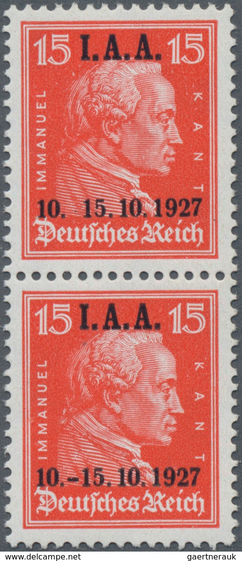 Deutsches Reich - Weimar: 1927, IAA 15 Pfg. Zinnoberrot, Einwandfrei Postfrisches Senkrechtes Paar, - Andere & Zonder Classificatie