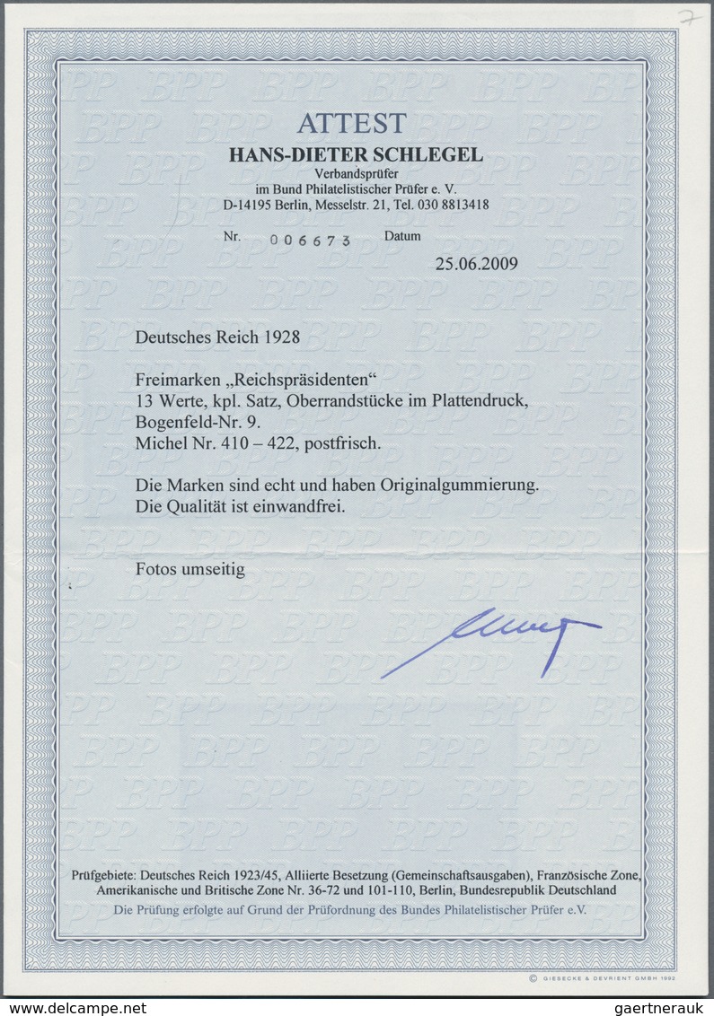 Deutsches Reich - Weimar: 1928, Freimarken: Reichspräsidenten, Schneeweißer, Ungefalteter Luxusoberr - Andere & Zonder Classificatie