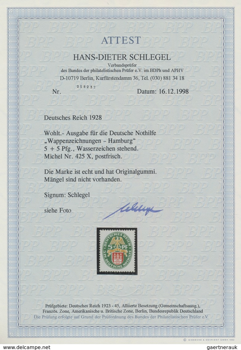 Deutsches Reich - Weimar: 1928 'Nothilfe' 5+5 Pf. Auf Papier Mit Wz. 2X (stehend), Farbrisch Und In - Andere & Zonder Classificatie