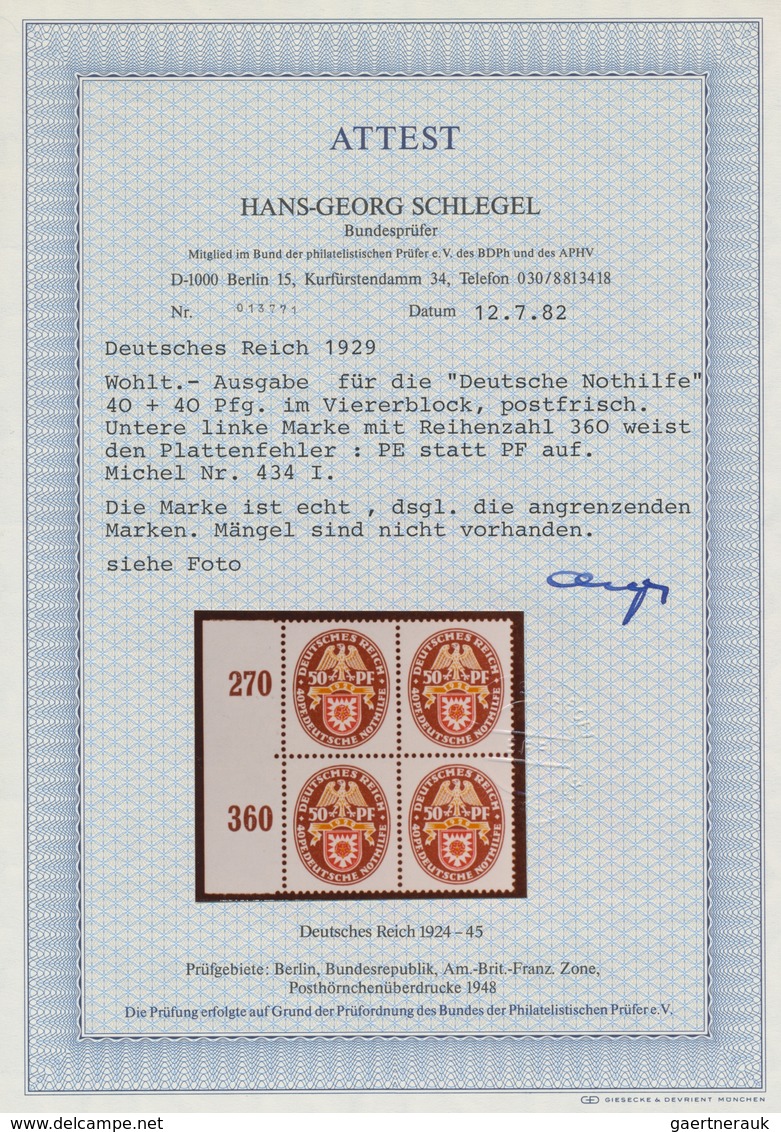 Deutsches Reich - Weimar: 1929 'Nothilfe' 50+50 Pf. Im POSTFRISCHEN Rand-4er-Block, Dabei Die Linke - Andere & Zonder Classificatie