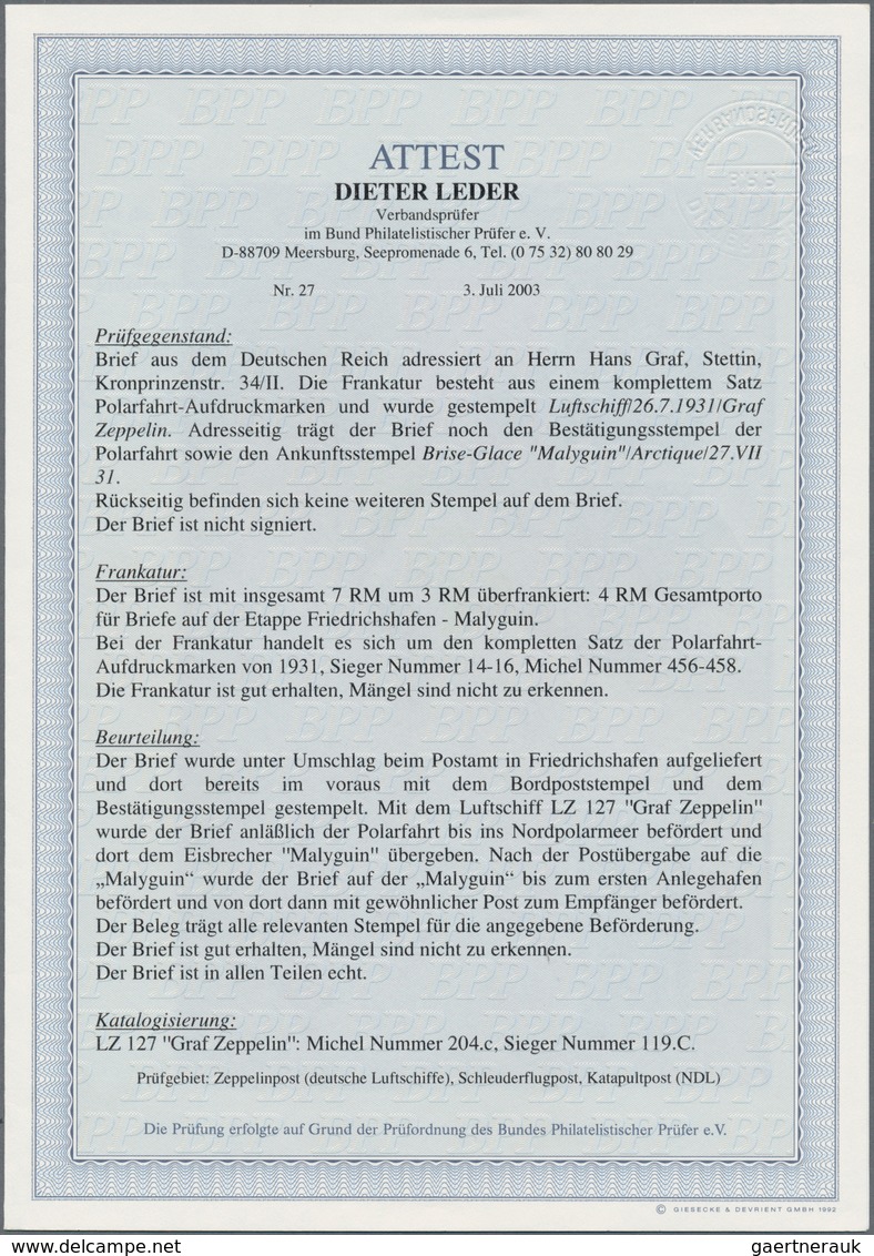 Deutsches Reich - Weimar: 1931, 1 M Bis 4 M Zeppelin "POLAR-FAHRT", Kompletter Satz Auf Dekorativem - Altri & Non Classificati