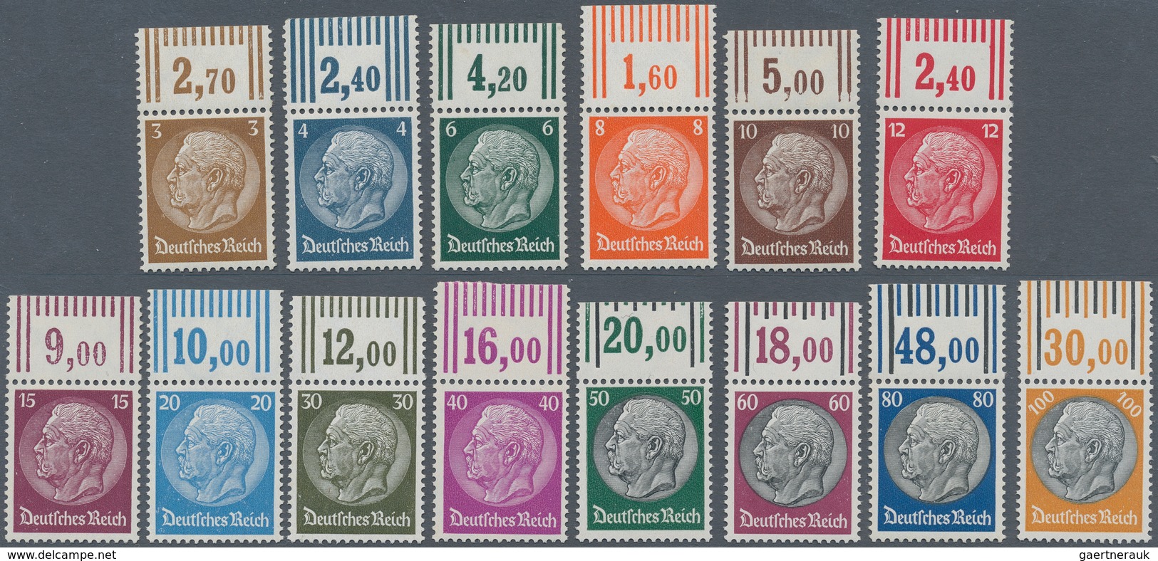 Deutsches Reich - 3. Reich: 1933, 3 Pfg. Bis 100 Pfg. Freimarken Hindenburg-Medaillon (II) Mit Wz. 2 - Nuovi