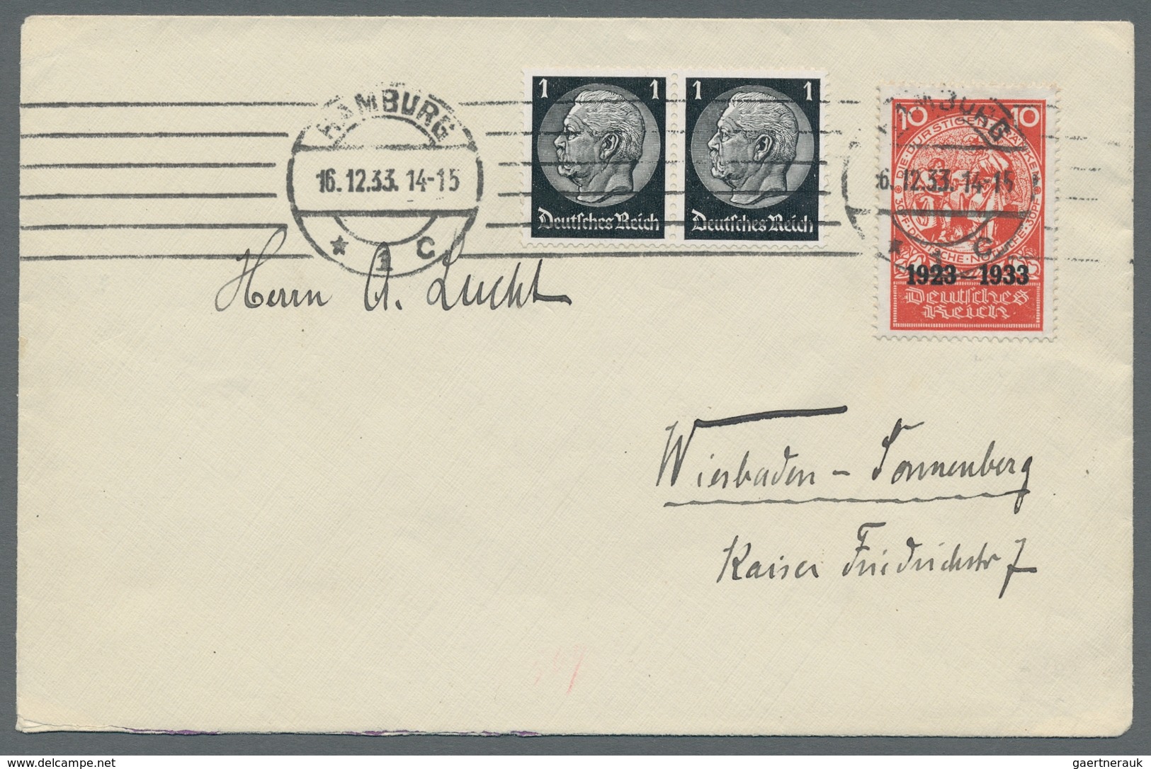 Deutsches Reich - 3. Reich: 1933, "10 Pfg. Einzelmarke Aus Nothilfeblock" Mit Zusatzfrankatur Als Po - Ongebruikt