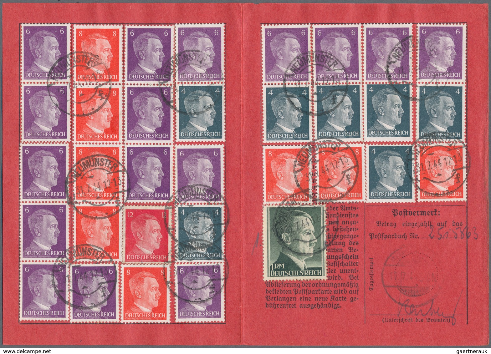 Deutsches Reich - 3. Reich: 1944/45, drei mit Hindenburg und Hitlermarken voll besparte Postsparkart