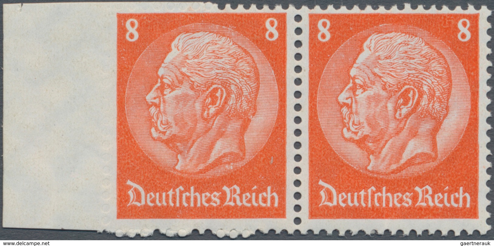 Deutsches Reich - 3. Reich: 1934, 8 Pfg. Hindenburg Wz. 4 Im Waagerechten Randpaar Mit Abart "linke - Nuovi
