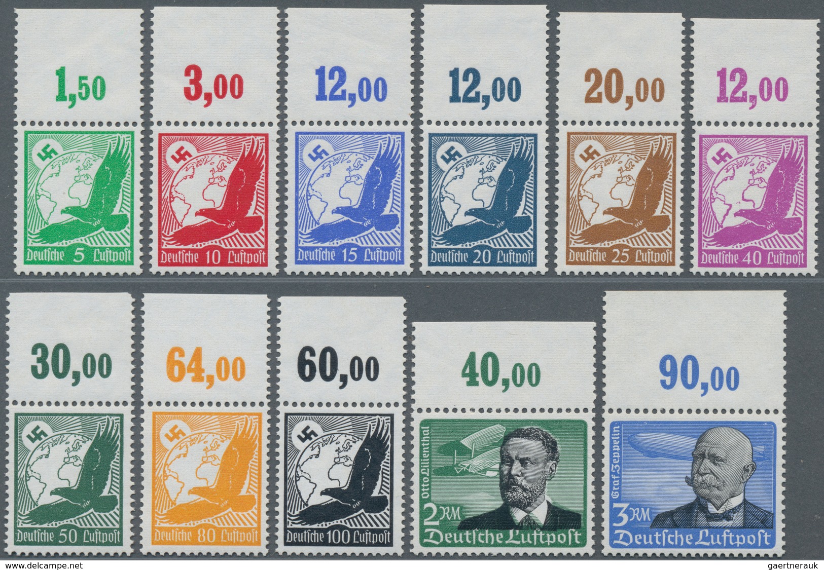 Deutsches Reich - 3. Reich: 1934, 5 Pf. Bis 3 M. Flugpost, Komplette Ausgabe Mit Waagerechter Gummir - Nuovi